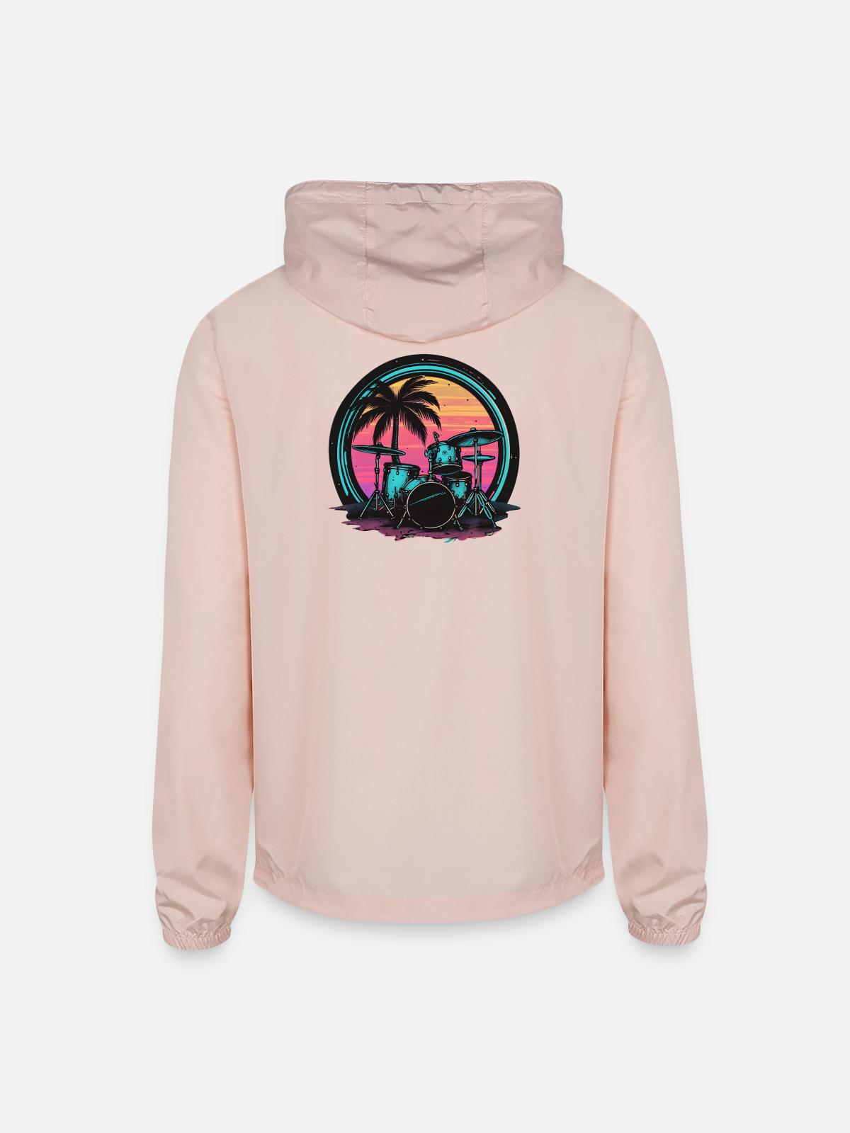 Trap Set Graphic - Unisex Lightweight Windbreaker Jacket - blush pink - Back