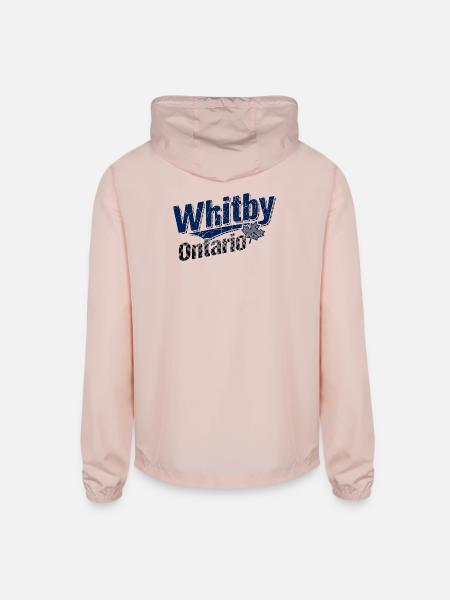 Text Illustration of Whitby Ontario With Maple - Unisex Lightweight Windbreaker Jacket - blush pink  - Back