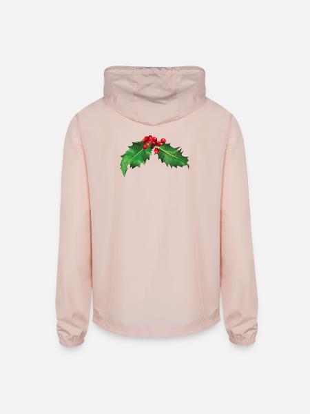 Christmas Holly - Unisex Lightweight Windbreaker Jacket - blush pink  - Back