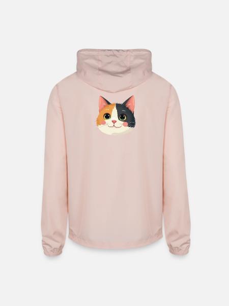 cute cat face - Unisex Lightweight Windbreaker Jacket - blush pink 