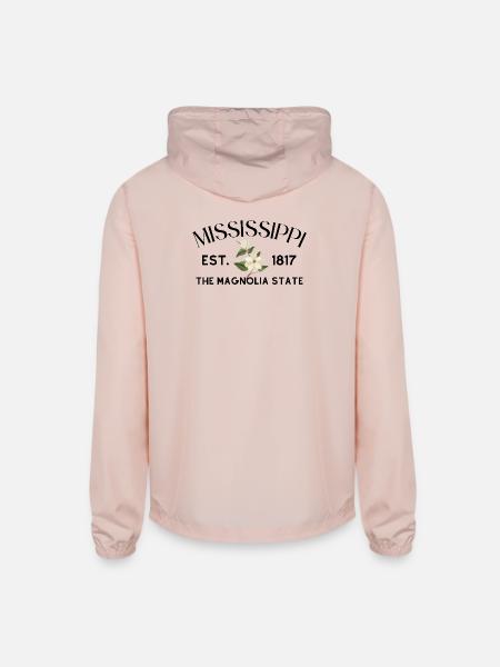 Elegant White Blossom Botanical Design - Unisex Lightweight Windbreaker Jacket - blush pink  - Back