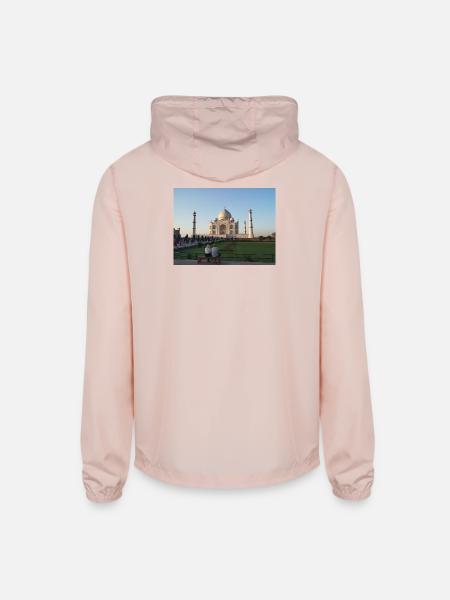Taj Mahal Sunset Garden Scene - Unisex Lightweight Windbreaker Jacket - blush pink  - Back