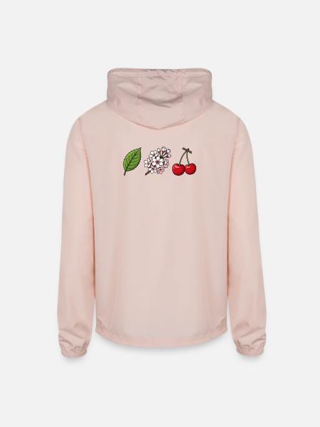 Cherry leaf, cherry flower, and cherry fruit - Unisex Lightweight Windbreaker Jacket - blush pink