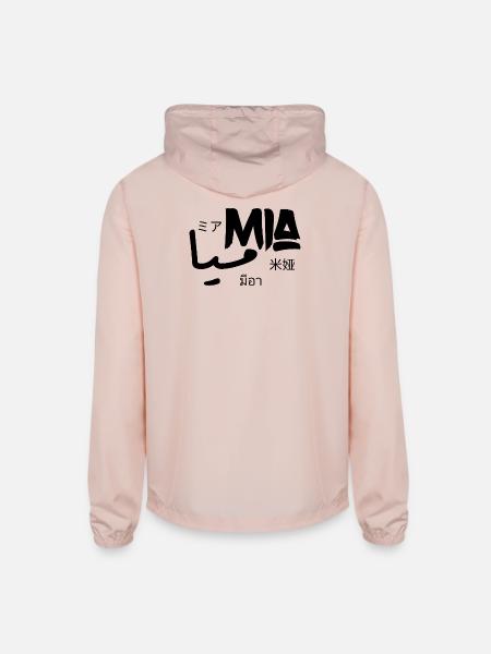 Mia T-Shirt – Name in Arabic, Chinese, Japanese. - Unisex Lightweight Windbreaker Jacket - blush pink  - Back