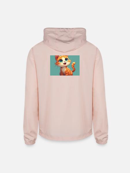 Happy Orange Tabby Kitten - Unisex Lightweight Windbreaker Jacket - blush pink