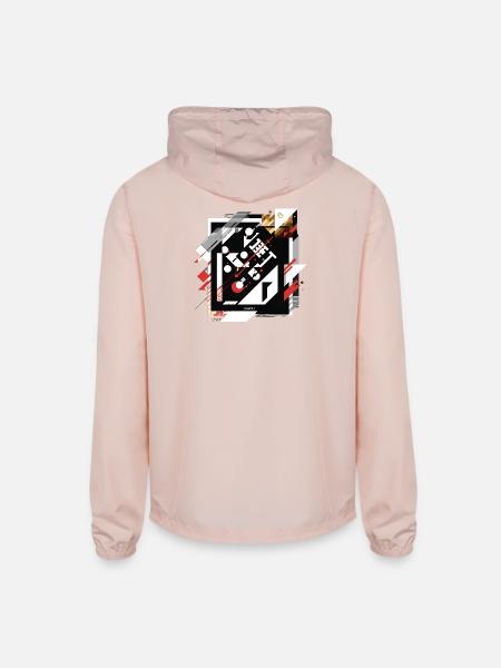 Geometric Grid Collage on Black - Unisex Lightweight Windbreaker Jacket - blush pink 