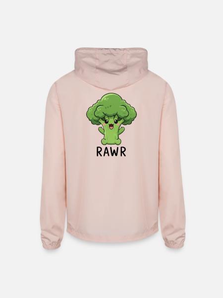 Cute broccoli vegetable cartoon laughter joy vegan - Unisex Lightweight Windbreaker Jacket - blush pink  - Back