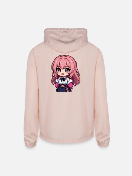 Pixel Princess in School Uniform - Unisex Lightweight Windbreaker Jacket - blush pink