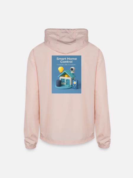 Smart Home Control 3D Illustration - Unisex Lightweight Windbreaker Jacket - blush pink  - Back