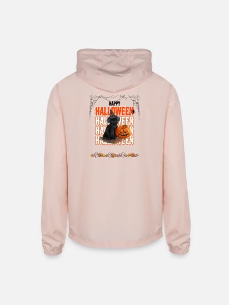 Black Cat and Pumpkin Halloween - Unisex Lightweight Windbreaker Jacket - blush pink 