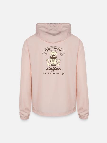 Funny First I drink coffee then I do the things - Unisex Lightweight Windbreaker Jacket - blush pink  - Back