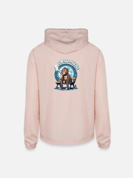 Overthinking Monkey Aesthetic - Unisex Lightweight Windbreaker Jacket - blush pink  - Back