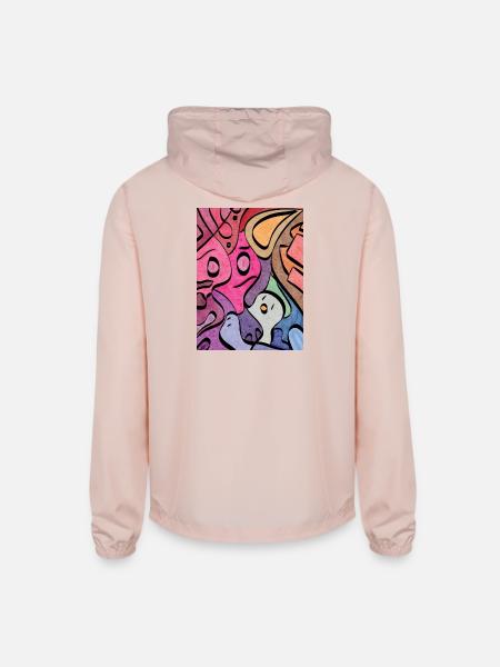 Kaleidoscopic Faces Graffiti - Unisex Lightweight Windbreaker Jacket - blush pink  - Back