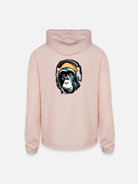 Audiophile Monkey Headphones Design - Unisex Lightweight Windbreaker Jacket - blush pink  - Back