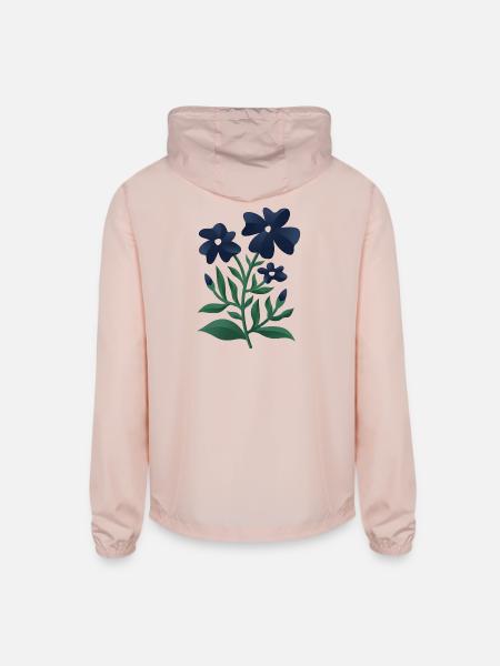 Midnight Blue Bloom Botanical Print - Unisex Lightweight Windbreaker Jacket - blush pink