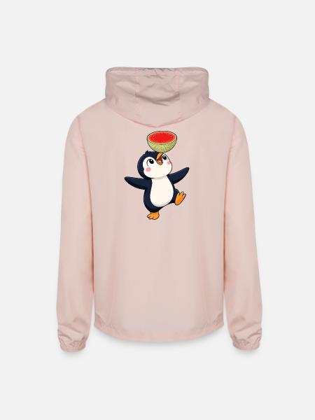 Cute penguin cartoon balancing watermelon summer - Unisex Lightweight Windbreaker Jacket - blush pink  - Back