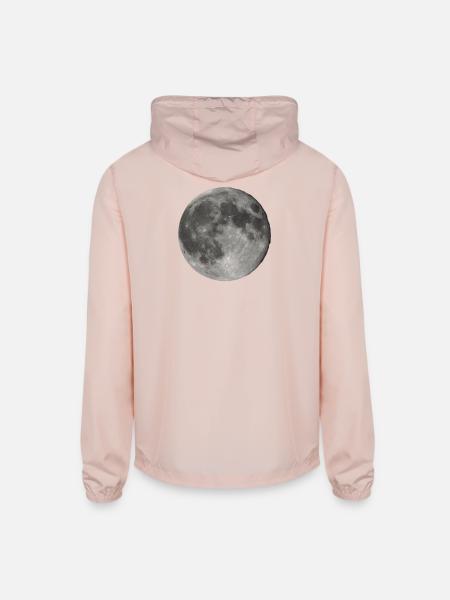 Lunar Echoes Moon Print - Unisex Lightweight Windbreaker Jacket - blush pink