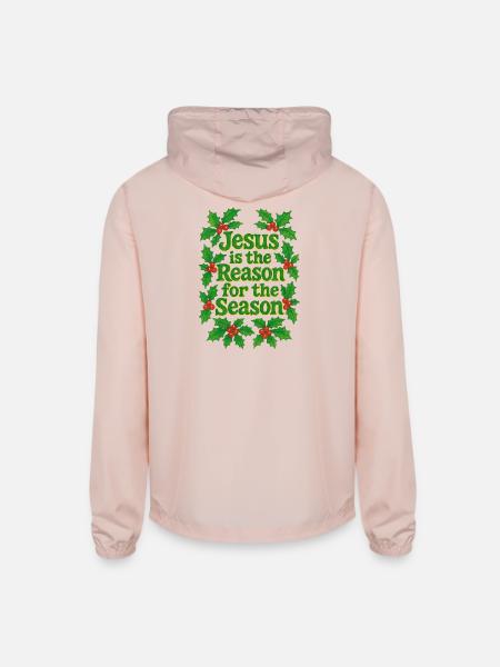 Jesus Is the Reason for the Season - Unisex Lightweight Windbreaker Jacket - blush pink  - Back