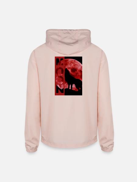 Moonlit Wolf Howl Silhouette - Unisex Lightweight Windbreaker Jacket - blush pink