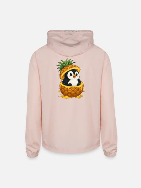 Cute penguin cartoon pineapple quirky fruity - Unisex Lightweight Windbreaker Jacket - blush pink  - Back