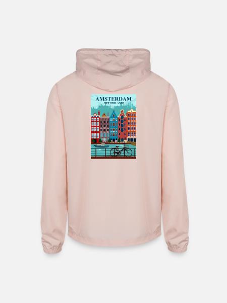 Amsterdam Travel - Unisex Lightweight Windbreaker Jacket - blush pink  - Back