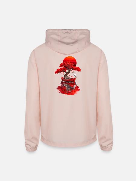 Crimson Bonsai Boat at Sunset - Unisex Lightweight Windbreaker Jacket - blush pink 