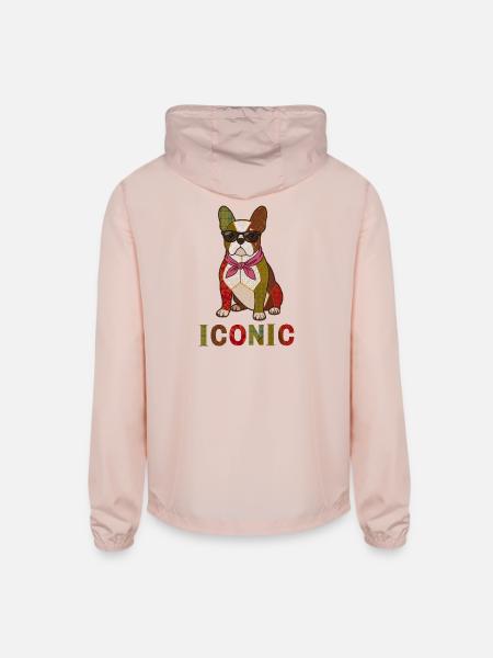 Iconic French Bulldog Sunglasses Patchwork - Unisex Lightweight Windbreaker Jacket - blush pink  - Back