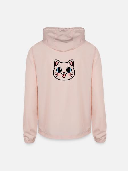 Kawaii Black Cat Face - Unisex Lightweight Windbreaker Jacket - blush pink 