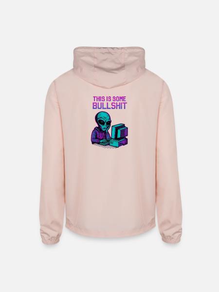Neon Alien at Retro Computer - Unisex Lightweight Windbreaker Jacket - blush pink  - Back