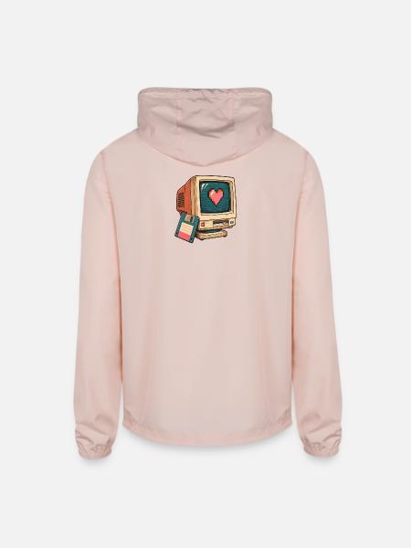 Pixel Heart on Vintage Computer - Unisex Lightweight Windbreaker Jacket - blush pink  - Back