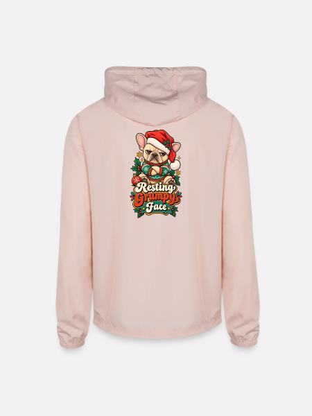 Resting Grumpy Face French Bulldog Christmas Shirt - Unisex Lightweight Windbreaker Jacket - blush pink  - Back