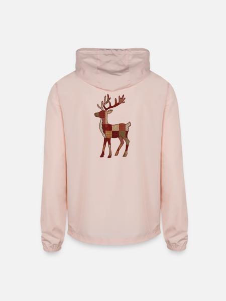 Patchwork Reindeer Quilt - Unisex Lightweight Windbreaker Jacket - blush pink  - Back