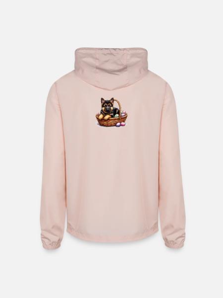 Easter Puppy with Colorful Eggs - Unisex Lightweight Windbreaker Jacket - blush pink  - Back