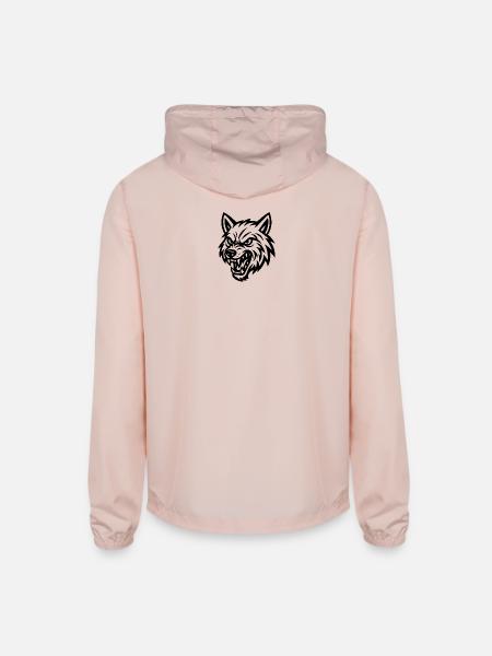 Savage Wolf Head Line Art - Unisex Lightweight Windbreaker Jacket - blush pink  - Back
