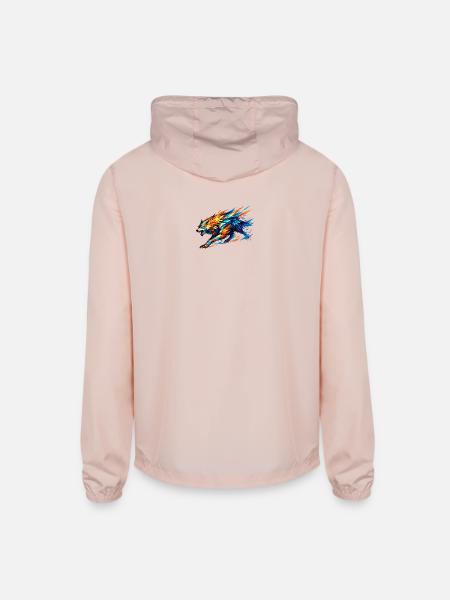 Prism Wolf in Fractal Fur - Unisex Lightweight Windbreaker Jacket - blush pink