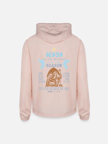 Jesus Is The Reason For The Season 🩵 - Unisex Lightweight Windbreaker Jacket - blush pink  - Back
