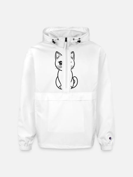 Outline Cat Detailed Cat Face - Champion Packable Jacket - white