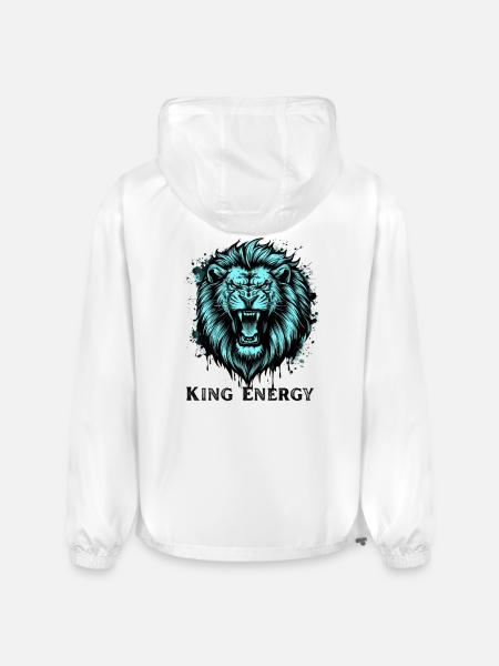 Neon Cyan Lion Roar Illustration - Champion Packable Jacket - white