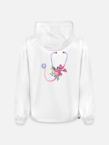 Floral Stethoscope - Champion Packable Jacket - white