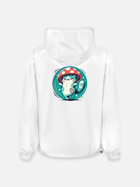 Whimsy Mushroom Hat Cat - Champion Packable Jacket - white