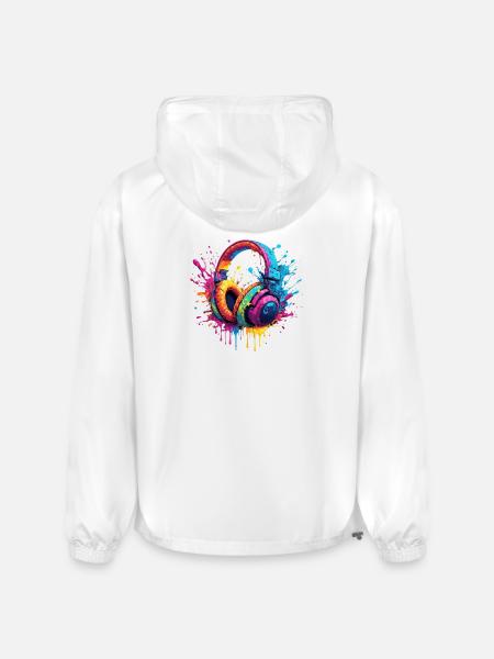 Neon Splash Headphones Art - Champion Packable Jacket - white