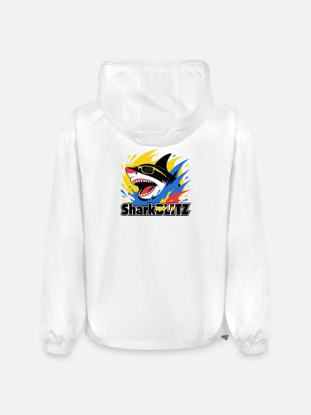 Neon Shark Splash Sunglasses Tee - Champion Packable Jacket - white