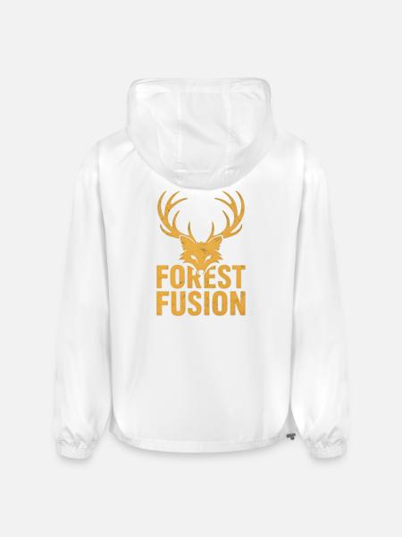 Forest Fusion Deer Embroidery Design - Champion Packable Jacket - white
