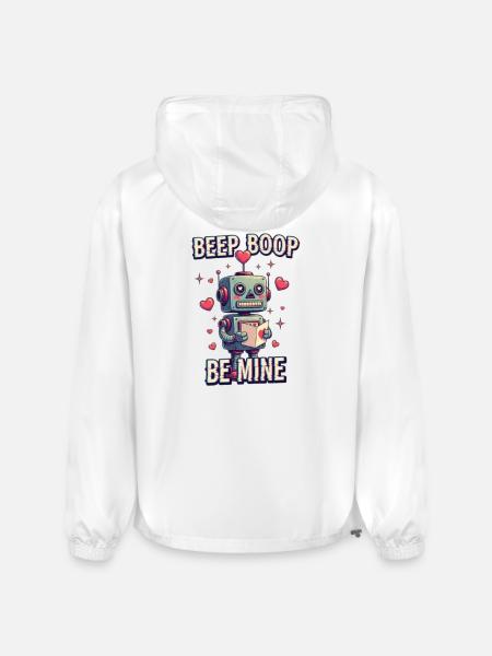 Beep Boop Be Mine Robot - Champion Packable Jacket - white