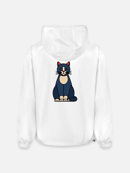 Blue Cat Illustration with Cream Belly - Champion Packable Jacket - white