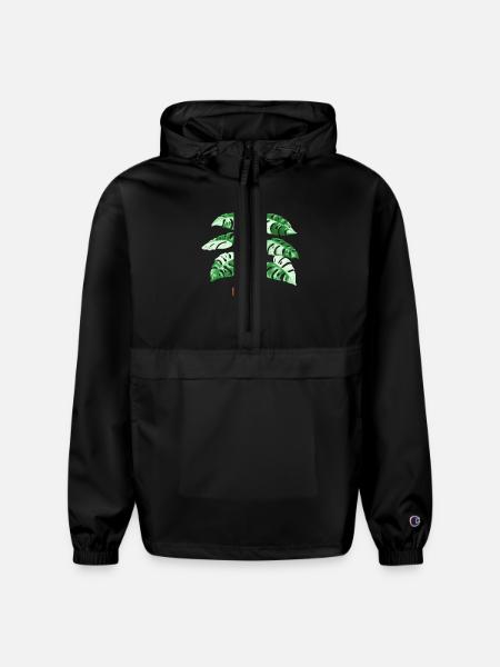 Variegated Monstera - Champion Packable Jacket - black
