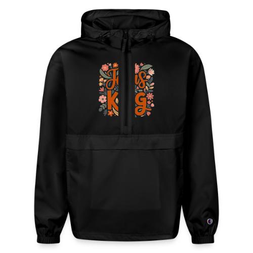 Jesus Is King – Floral Christian Typography Design - Champion Packable Jacket