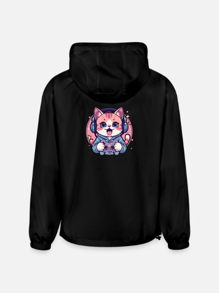 Pixel Purring Gamer Kitty - Champion Packable Jacket - black