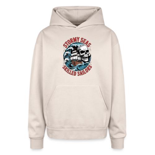 Stormy Seas Skull Pirate Ship Nautical Ocean Waves - Oversized Hooded Sweatshirt