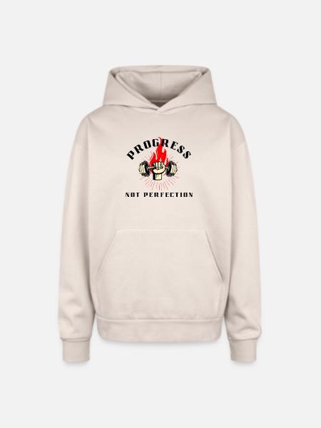 Progress Not Prefection-Motivational fitnes design - Oversized Hooded Sweatshirt - Sand